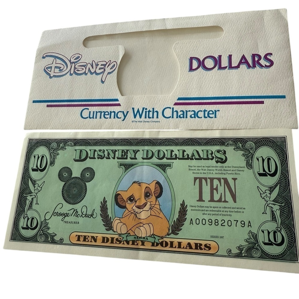 Disney Dollars 1997 Simba $10 Mint A Series In Envelope A00982079A  Disneyland